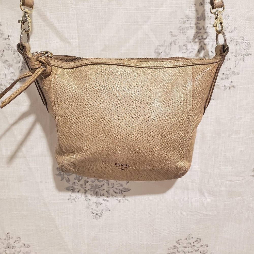 Fossil Vintage Sydney Gold Metallic Leather Crossbody Bag‎ Handbag Purse